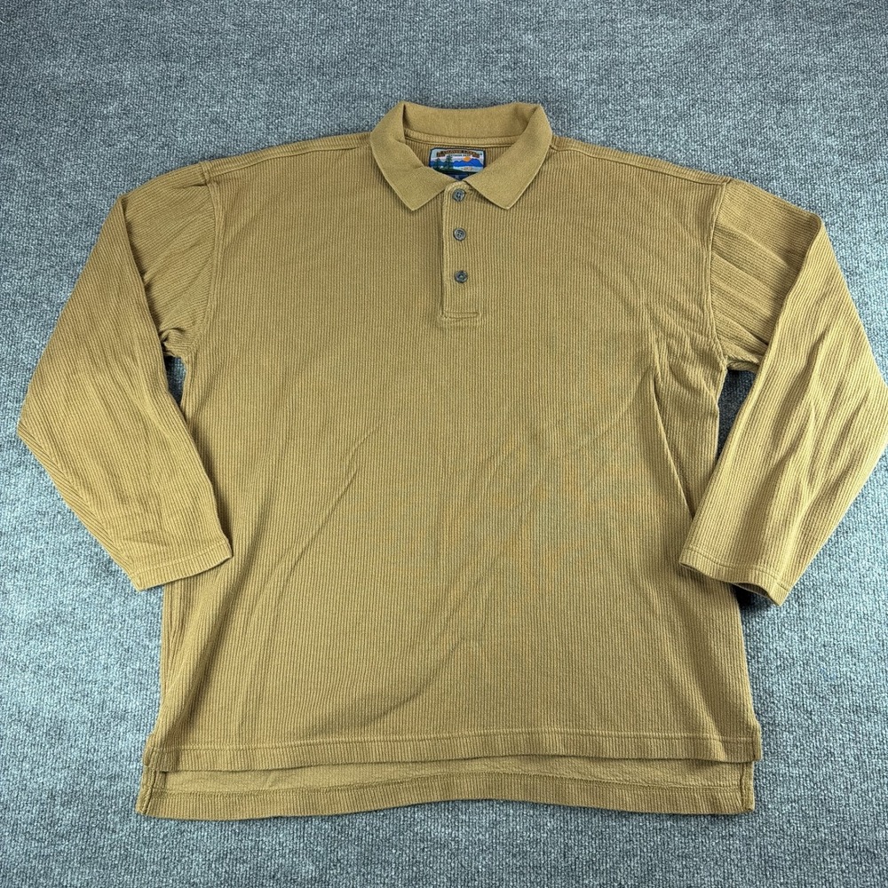 VTG Shaver Lake Outdoor Gear Mens XL Long Sleeve Ribbed Polo Shirt Tan Cotton